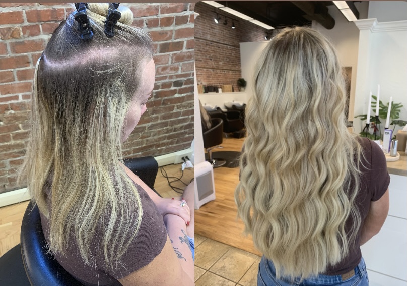 Full Blonde + Two Row Extension Install before and after